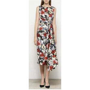 Erdem $2982 Rozaria Silk Floral Poppy Midi Tie Dress Sz 4 NWT